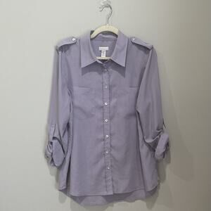 Chico's Roll Tab Sleeve Shirt Women’s 2 / L Button Front Modal Blend Soft Lilac